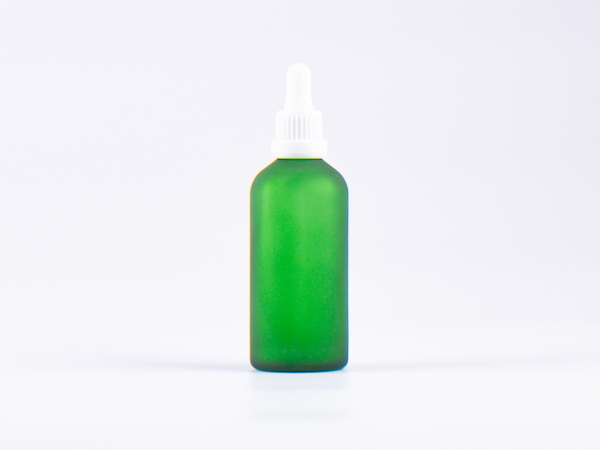 Grünglasflasche 100ml, mit Pipette OV weiss